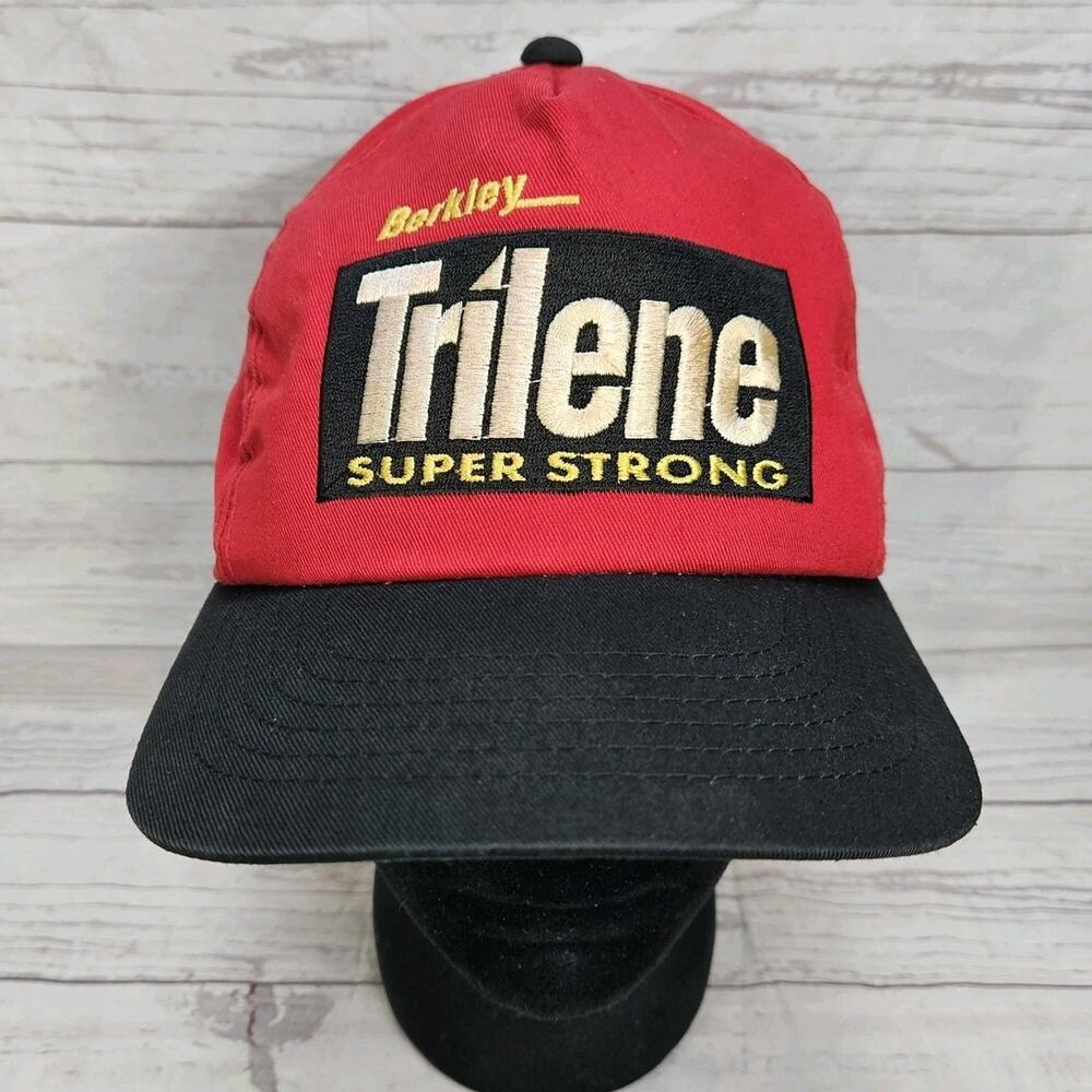 Vintage Berkley Trilene Super Strong Hat Embroidered Logo Fishing Snapback Red